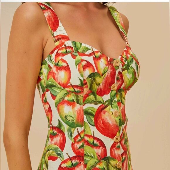 FARM Rio Off-White Apple LENZING™ ECOVERO™ Euroflax™ Midi Dress. NWT - Picture 3 of 8